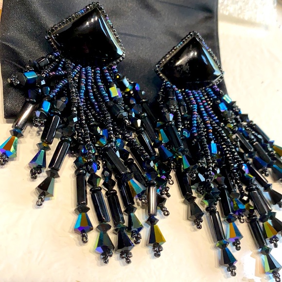 VINTAGE DESIGNER CHIPITA LOADED ONYX W BLACK AB CRYSTAL/GLASS BEADS - Picture 3 of 13